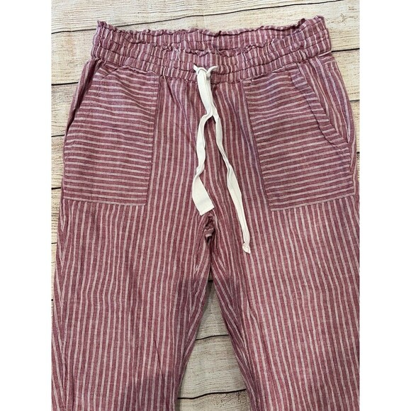 Vince Camuto Red Striped Drawstring Waist Linen Cotton Blend Pants size Small - Picture 2 of 6